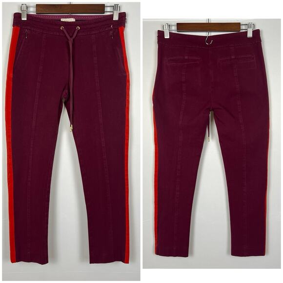 Anthropologie Burgundy Side Stripe Jogger Pants Sporty Chic Pull-On Trousers 4 - Picture 2 of 12